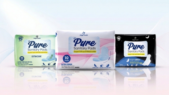 PURE sanitary pad technology  Advanced SAP Paper Core, Sumitomo N Type II SAP and hot-air top sheet by Angel Touch Hygiene Nepal
