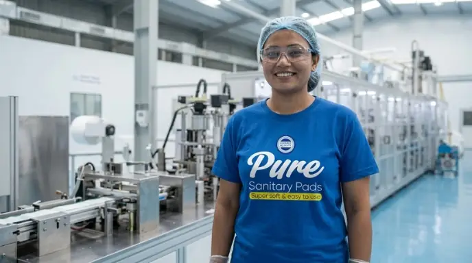 Angel Touch Hygiene factory team — women employees proudly making Pure hygiene products in Nepal