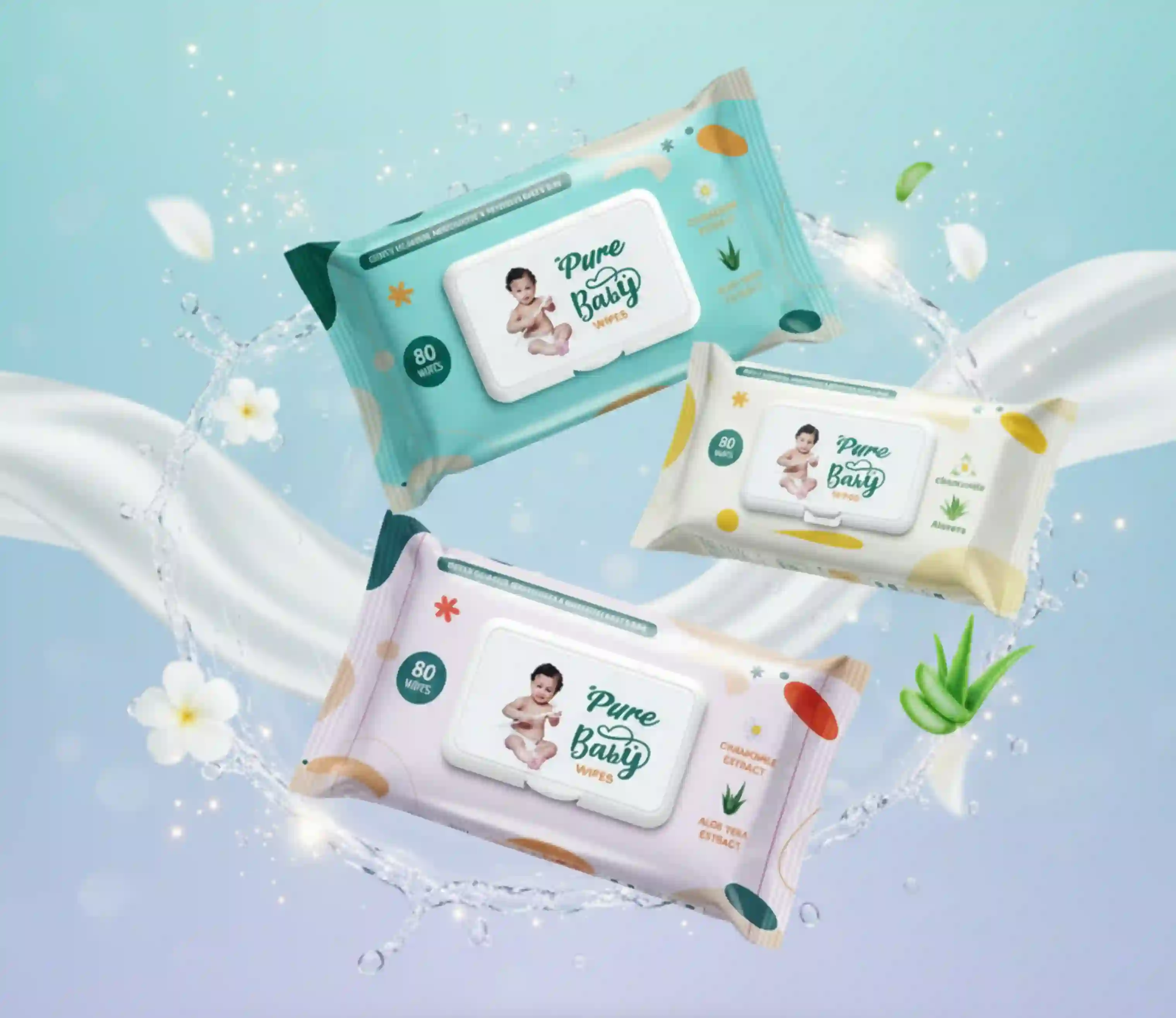 Pure Baby Wipes — chamomile and aloe vera infused