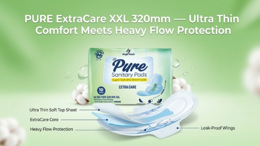 PURE Extra Care XXL 320mm ultra thin heavy flow sanitary pad advanced SAP Paper Core and hydrophobic side guards